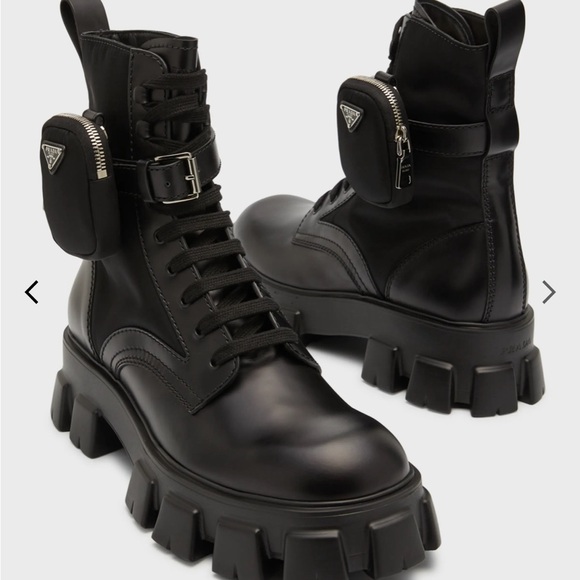 NWB: Men’s Prada smooth leather and recycled nylon combat boots. Sz 40 - Picture 10 of 14